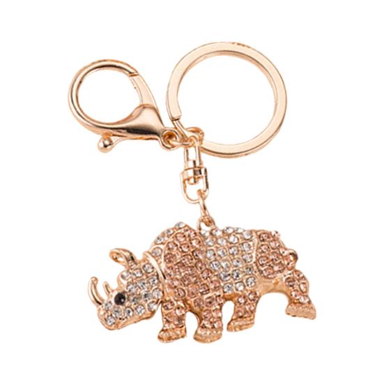 Keychain Pendant 3D Cartoon Rhinoceros Design Sparkling Rhinestones Inlaid Key Chain with Lobster Clasp Key Ring Bags Accessories