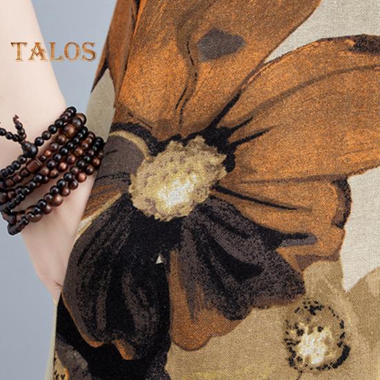 Boho Plus Size Cotton Linen Dress for Women Summer Sleeveless Printed Loose Long Dress Casual Round Neck Maxi Tank Dress