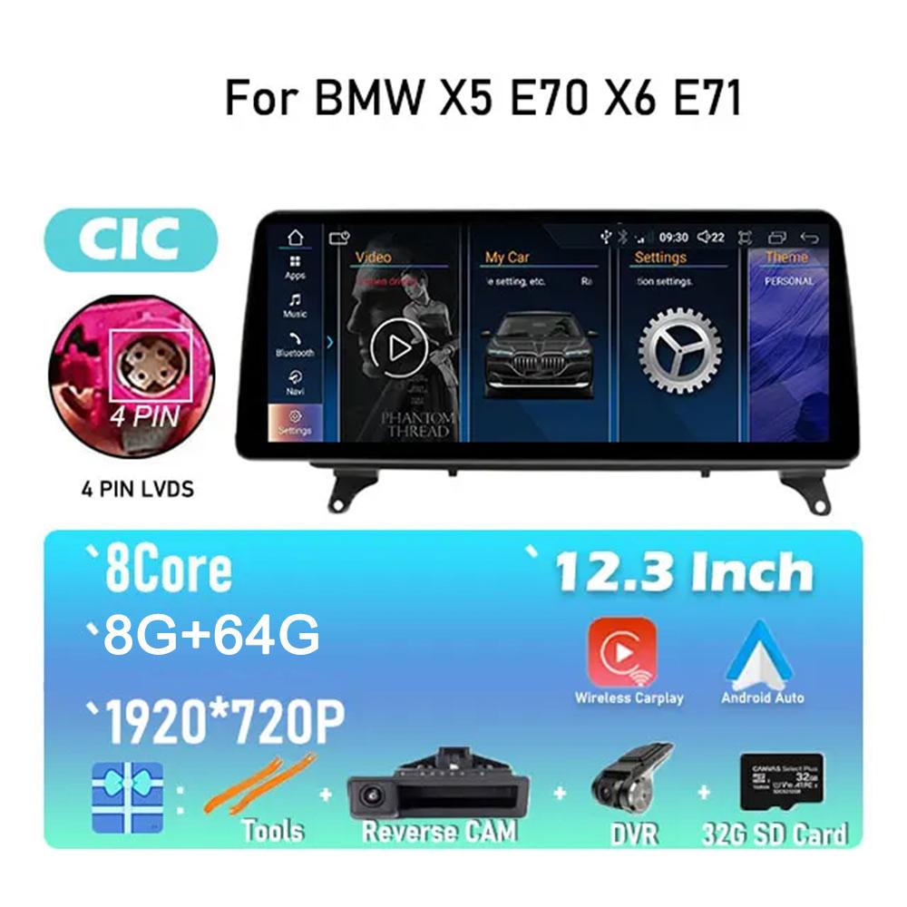 Android 14 For BMW X5 E70 X6 E71 CCC / CIC System IPS HD Touch Screen Car Video Player Multimedia Radio Stereo GPS Navigation