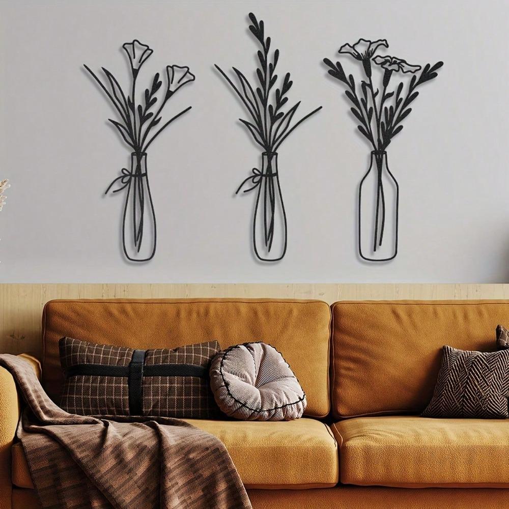 3 Piece Floral Metal Wall Art Minimalist Modern Home Decor