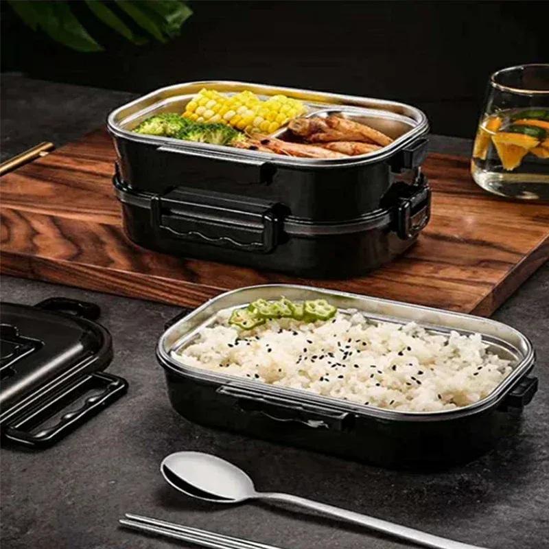 2024 Stainless Steel Lunch Box Portable Business Simple Compartment Bento Box Kitchen Leakproof Food Containers for Men Fitness Meal