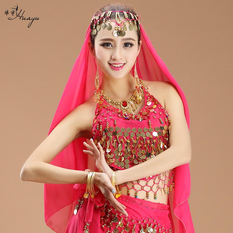 

Huayu Dance Belly Dance Costumes - Colorful Sequined Tops with Bells for a Sexy Dance Party One Size розы красного