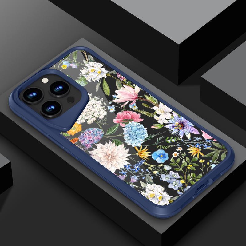 

Прозрачный чехол с цветочным узором для iPhone 16 15 14 Pro Max Plus 15 14 13 Pro Max, акриловый, жесткий, ударопрочный, тонкий, однотонный, с краями iPhone 13 Pro Max синий