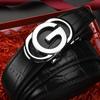 Male Alligator Pattern Leather Belt Imitation Steel Alloy Large G Letter Automatic Buckle, Light Luxury