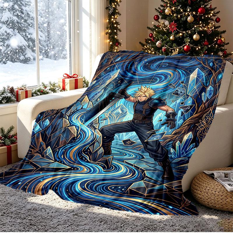 Final Fantasy Pattern Blanket for Home Decoration, Bed, Sofa, Car Travel, Camping, Suitable for All Seasons, Birthday Christmas Gift