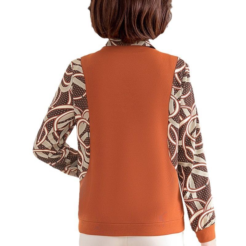 Middle Aged and Elderly Women's Fake Two-piece Base Shirts Women's Long Sleeved T-shirts Spring and Autumn