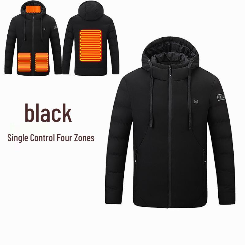Men's Smart Heated Winter Jacket with Hood - Warm, Constant Temperature, Cold-Proof Cotton Coat