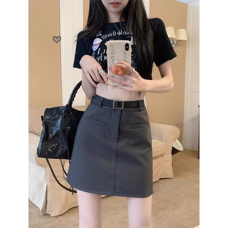 Preppy Sweetheart ~ A-line Suit Skirt for Women High-Waisted Grey Short Skirt Anti-Exposure Slimming Casual All-match Versatile Bodycon Skirt