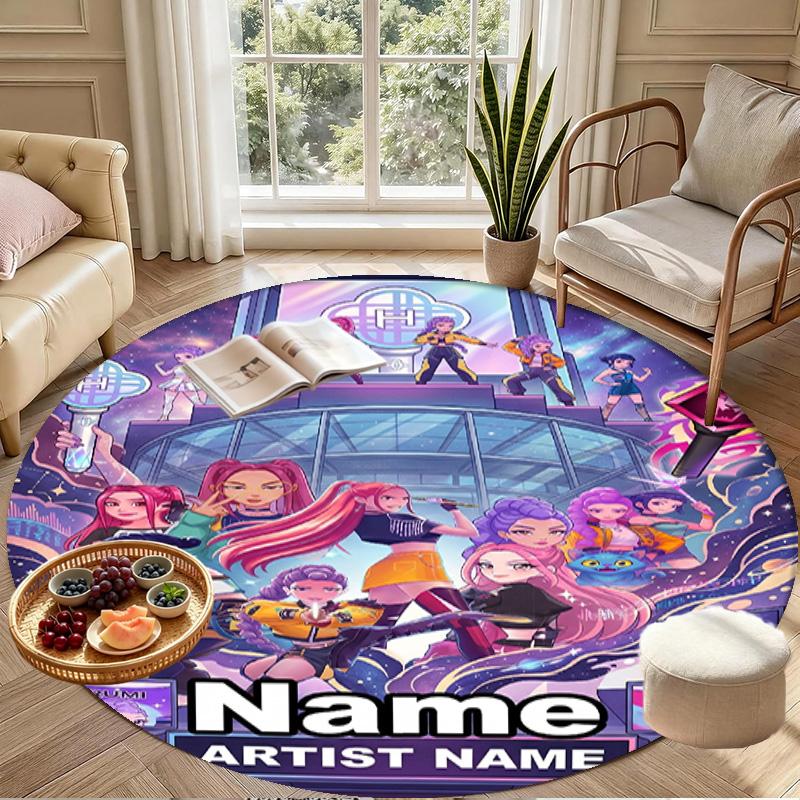 Custom Name Personalized Kpop Demon Hunter Print Round Rug, Versatile Home Decor Carpet, for Playroom, Apartment, Balcony, Entryway, Hallway Gift