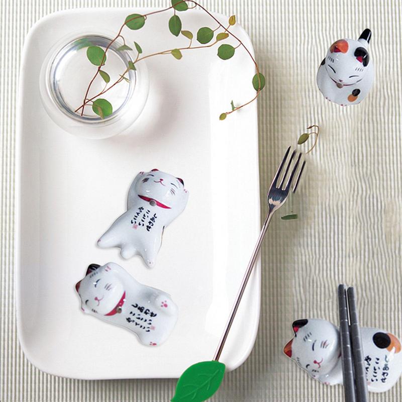 Lucky Cat Chopsticks Rest Household Ceramic Ornament 5Pcs Japanese Style Ceramic Chopsticks Holder Kitchen Craft Home Decor