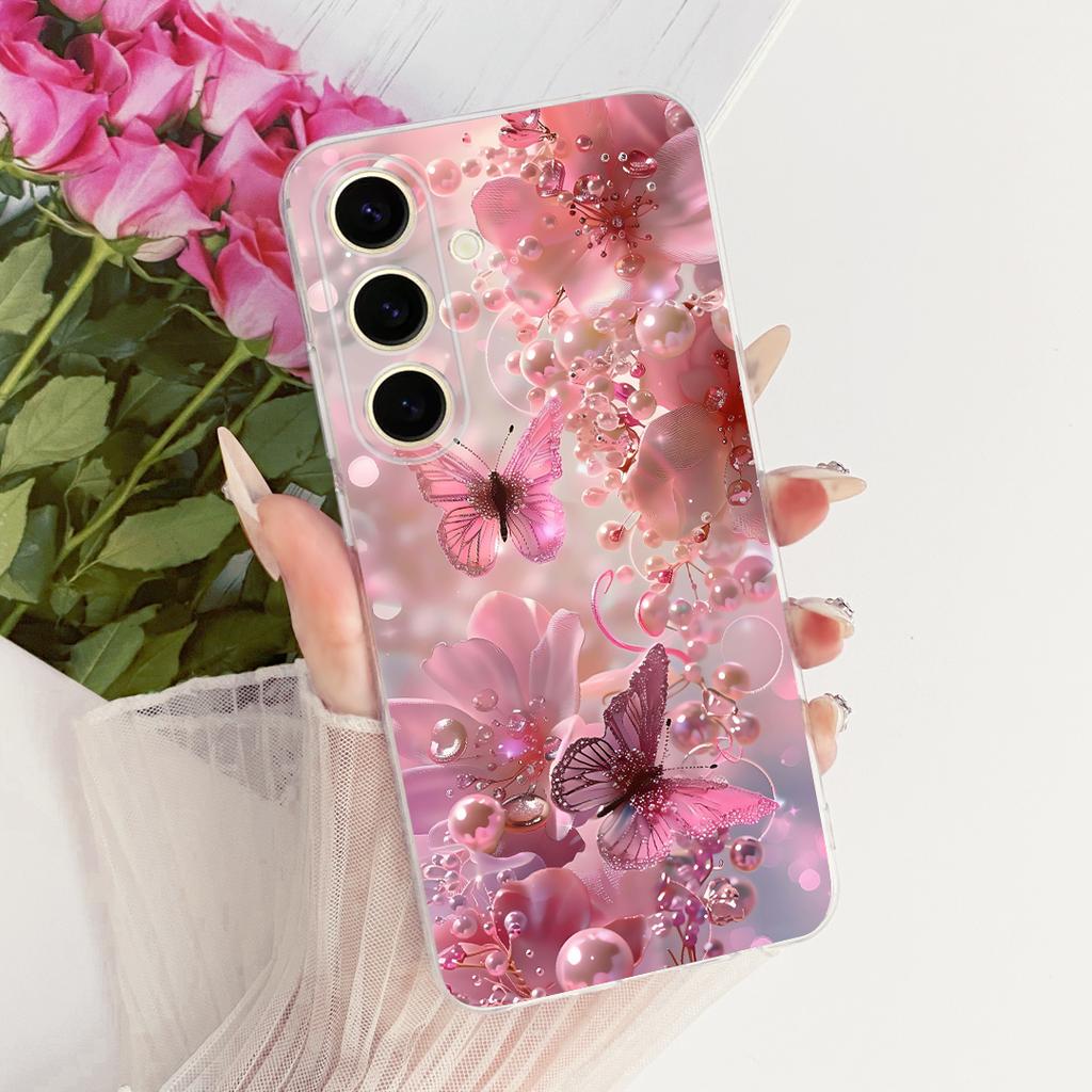 For Samsung Galaxy S25+ S25 2026 Cute Flower Butterfly Cat Painted Case For Samsung S25 5G S25Plus Soft Silicone TPU Phone Cases