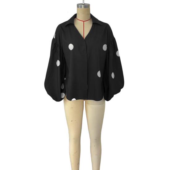 Women Shirt Lapel Half Open Collar Puff Long Sleeve Shirt Tops A-Line Tunic Soft Chiffon Casual Blouse Daily Wear