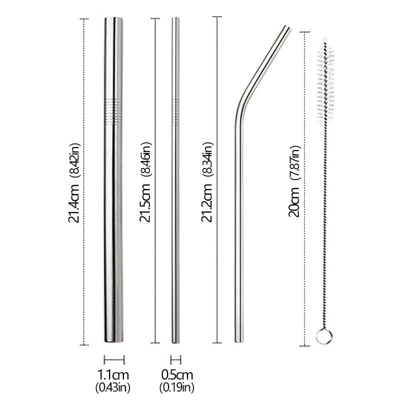 3Pcs Stainless Steel Straw Sets Metal Reusable Straight Bent Drinking Straw With Cleaning Brush Party Juice Drinks Utensils