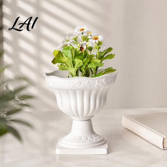 Lightweight Plant Pots White Urn Planter Pot Tall Vintage Roman Column Flowerpot Plastic Decorative Container for Indoor Outdoor Garden Front Porch