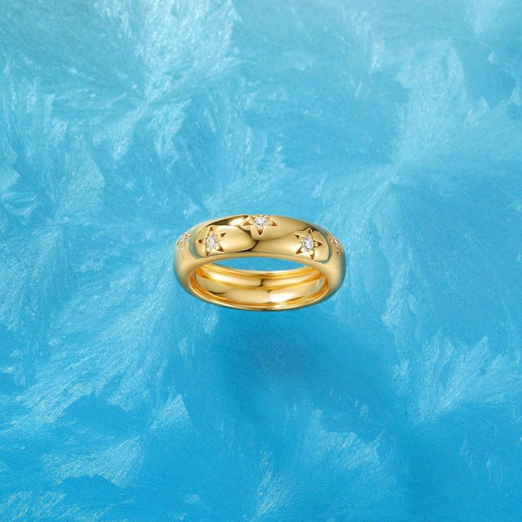 Elegant 925 Silver & Gold Pentagram Star Ring for Women