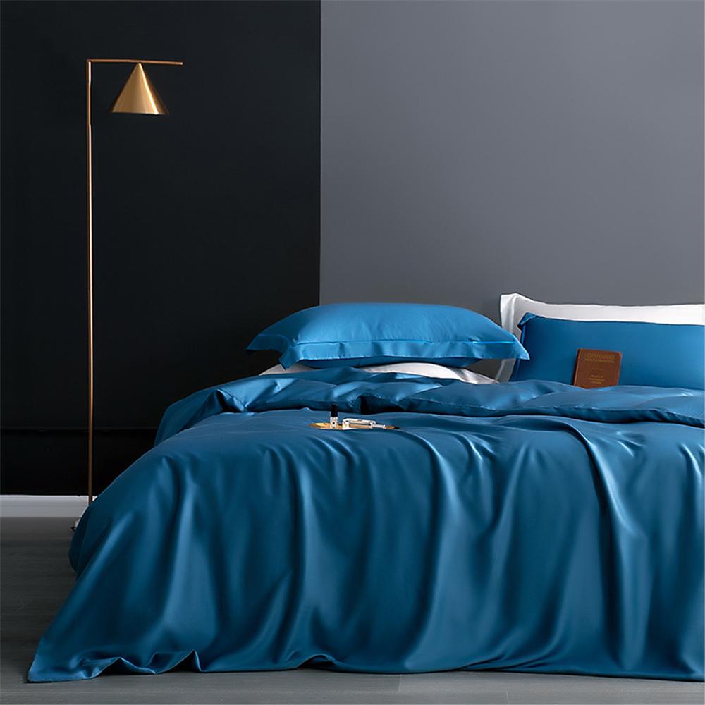 Sondeson Nature 100% Silk Dark Blue Bedding Set Healthy Skin Beauty Queen King Duvet Cover Set Flat Sheet Pillowcase Bed Linen