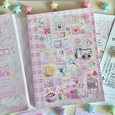 Kreatives 24-seitiges Stickerbuch Rosa DIY Tagebuch-Sticker Japanischer Stil Cartoon Scrapbooking-Sticker Schreibwarenbedarf