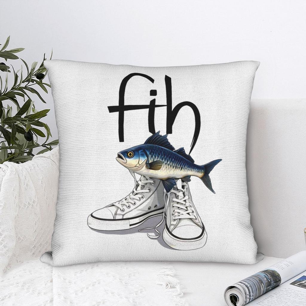 Fih Shoes Fish Funny Misspelled Fish Meme Fih Calling Humor Square Pillow Covers Room Cushion Cover Creative Decor Pillowcase