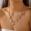 Boho Metal Starfish Conch Pendant Necklace For Women Imitation Pearl Fishtail Coconut Tree Turtle Chain Choker Beach Jewelry
