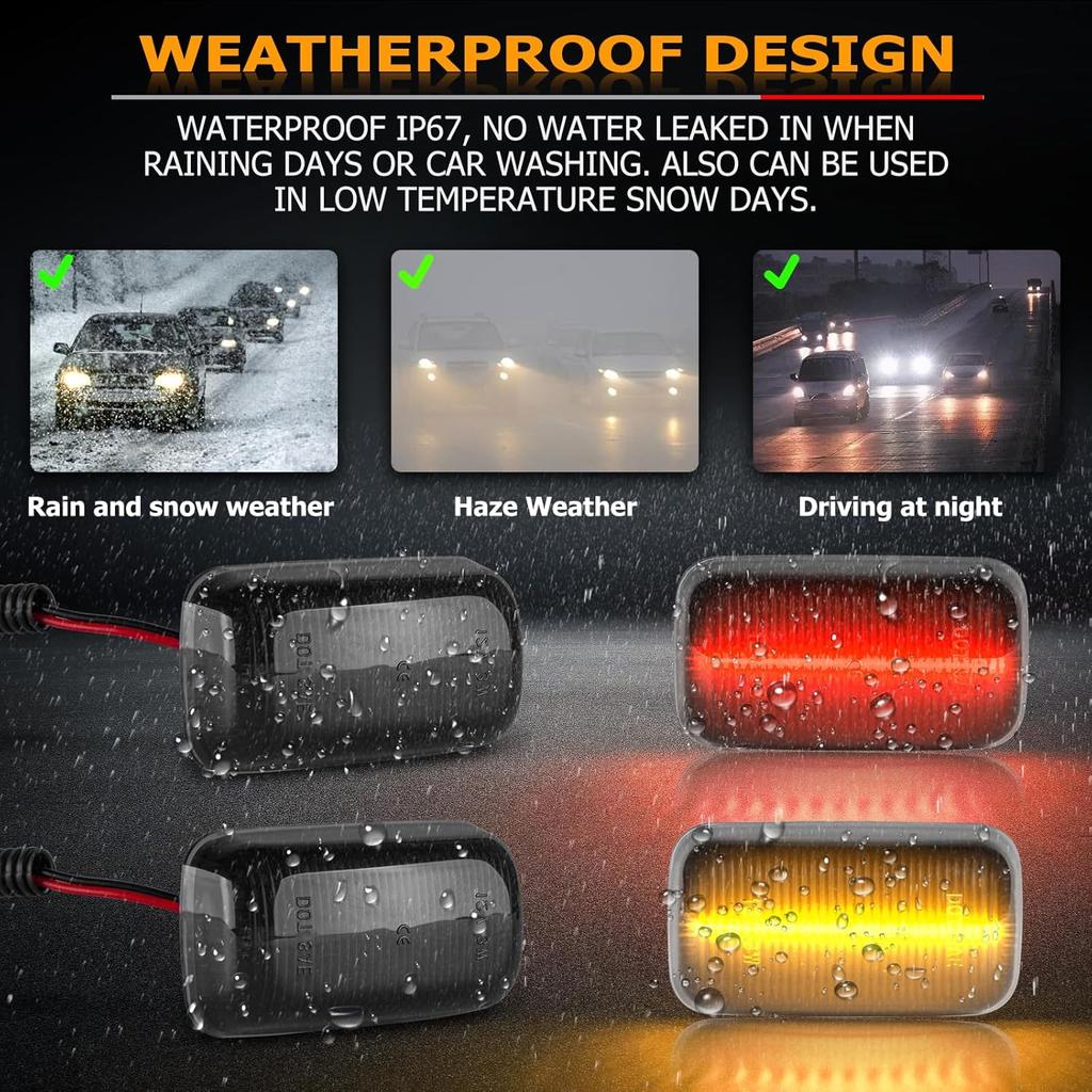 Gempro LED Dually Fender Side Marker Lights For 2015- Chevy Silverado GMC Sierra 2500 3500 Amber Red Dual Rear Wheel Bed Marker Lamps, Smoked Len