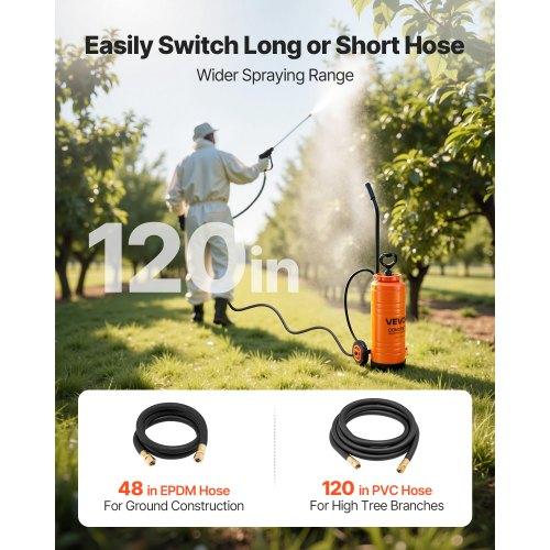 VEVOR Industrial Concrete Sprayer with Wheeled Cart, 14L Stainless Steel Sprayer, Heavy Duty Tri-Poxy Pump Sprayers, 52cm Wand, 1.2m & 3m Hoses