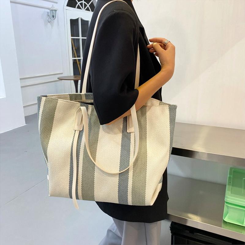 Large Capacity Shoulder Bag for Woman Fashion Stripe Handbag Shopping Bag Ladies Casual Tote Bag