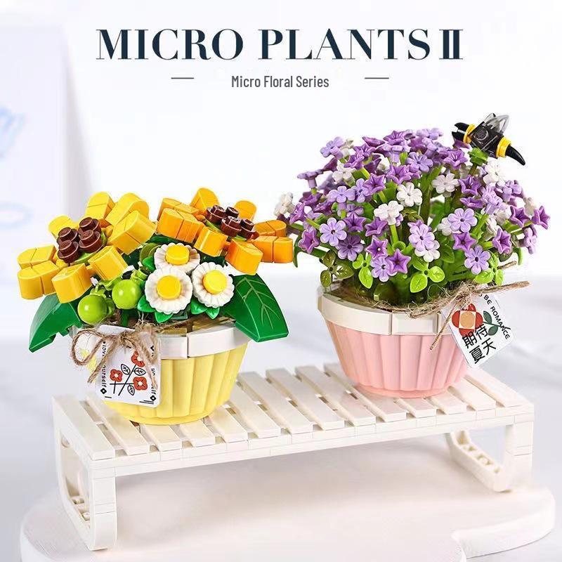 Loz1657-74 Succulent Plant Arrangement Building Blocks Model - Decorative Toy Set