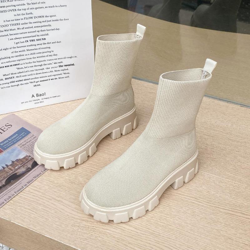 Frauen Stiefel Slip On Western Stiefeletten Plattform Gestrickte Damen Herbst Socken Stiefel für Frauen Mode Weibliche Booties