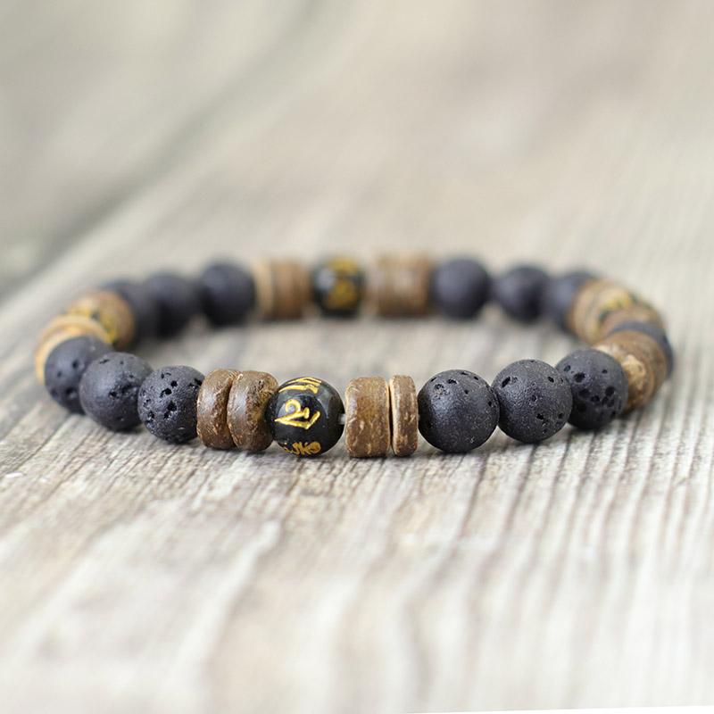 Nieuwe Handgemaakte Natuurlijke Houten Armband Voor Mannen 8mm Tijgeroog Vulkanisch Steen Armband Cadeau Voor Vriend Sanskriet Pulseras Punk Sieraden