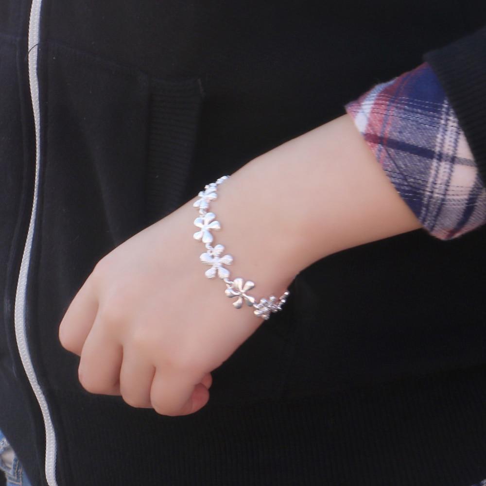 New Women's 925 Sterling Silver Bracelet Charm Jewelry Flower Design Chain Temperament Student Accessories Lobster Claw Clasp