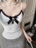 Women's Polka Dot Camisole Top with Fixed Straps, Chest Pads, Bow Knot & Lace Trim