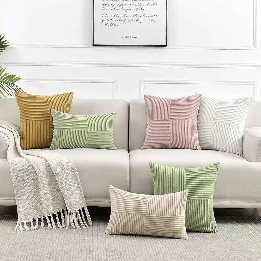 Simple Style Polyester Cushion Cover Stripe Pillow Cover White Beige Pink Solid Color Pillowcase for Sofa Living Room Home Decor