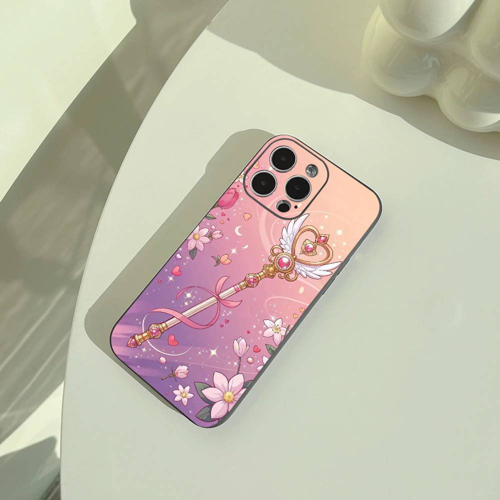 

S-Sailor- Moon Phone Case For iPhone 17,16,15,14,13,12,11 Pro Max,16/15/14Plus,XS Soft Black Cover iPhone12