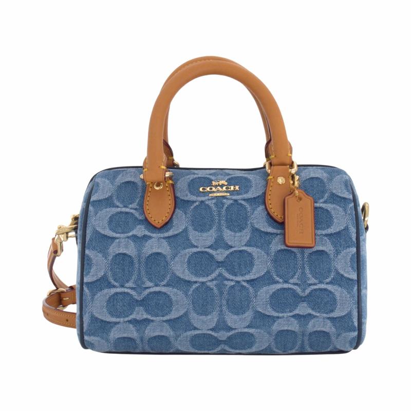 

COACH Rowan 18 Classic Signature Presbyopia Top Zip Closure Detachable Shoulder Strap Fabric Boston Bag Crossbody Tote Small Women s Indigo синій