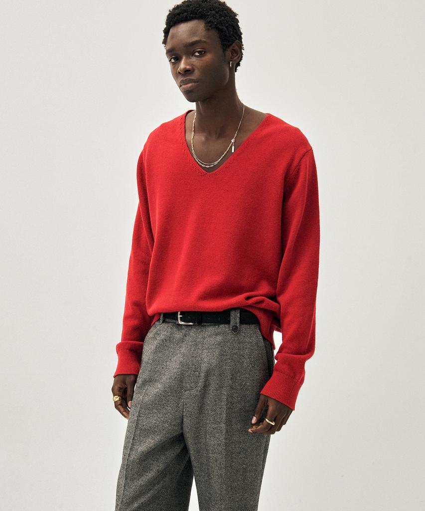 NOIRER Cashmere Cotton Deep V-Neck Knit (Red)