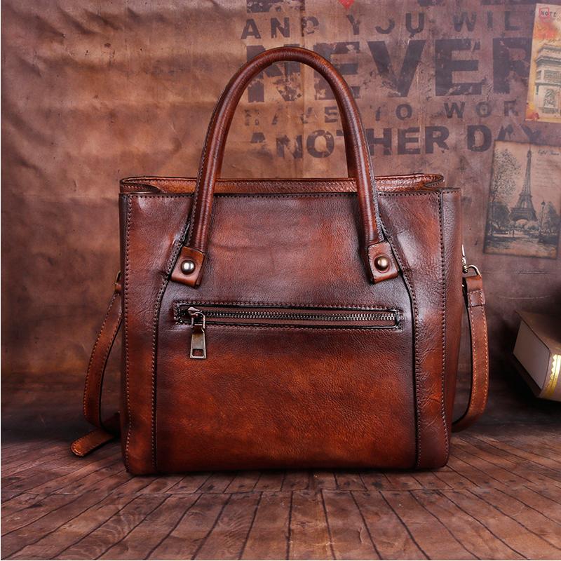 Johnature Retro Genuine Leather Handmade Women Bag First Layer Cowhide Large Capacity Handbag Embossed Shoulder Bags