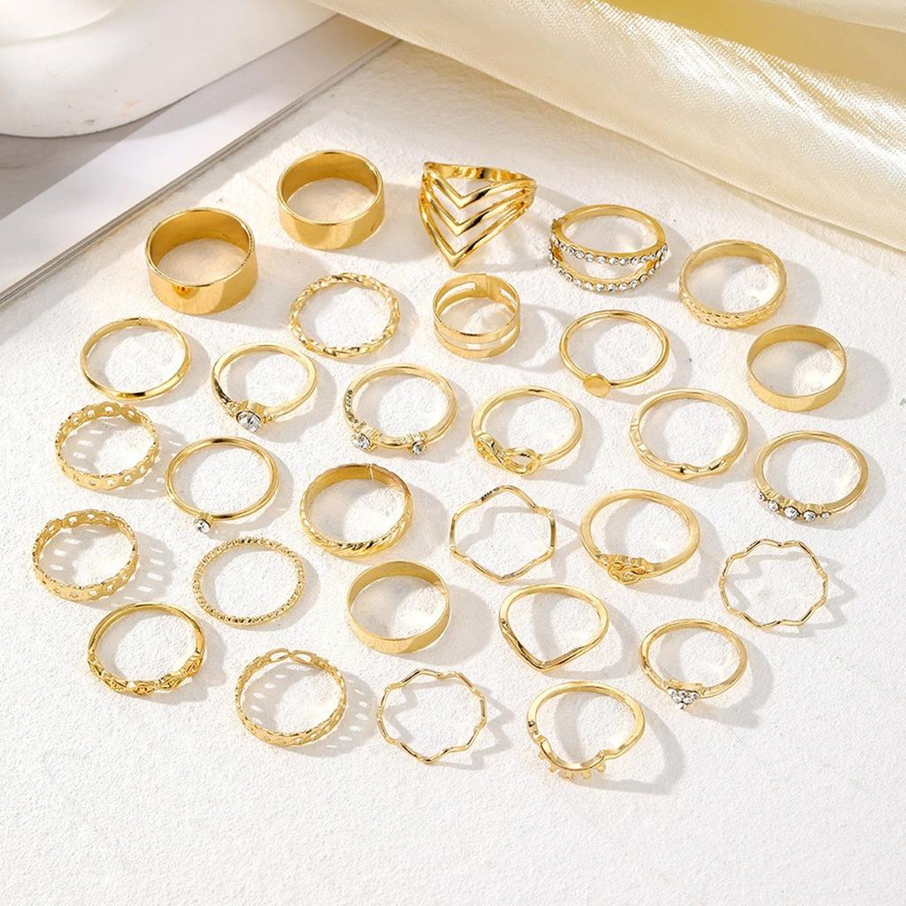 Silver/Gold Color Rings Set for Men and Women Elegant Stacking Geometric Finger Rings Inlaid Rhinestones Accessories