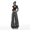 Gray Striped Wide-Leg High-Waisted Women's Pants - 2026 Spring Arrival, Straight and Slimming Versatile Suit Style.