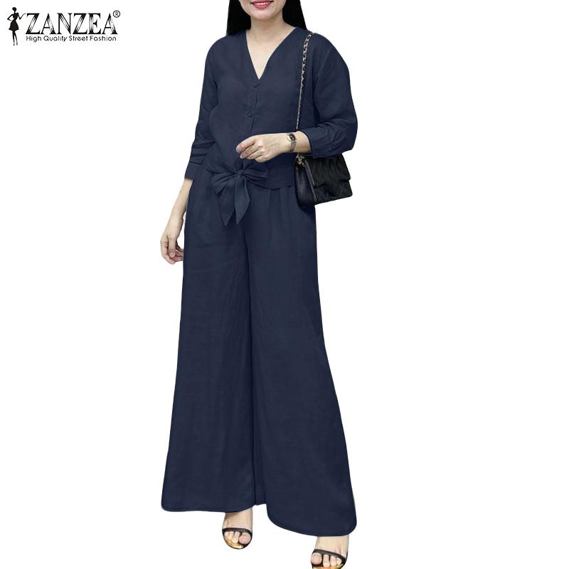 ZANZEA Bluză și pantaloni cu mânecă lungă pentru femei Seturi de costume casual din două piese