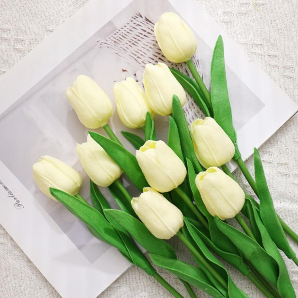 10pcs Artificial Tulips Flower Home Vase DIY Flower Arrangement Decoration Realistic Touch Fake Tulips Flowers Bouquet Wedding