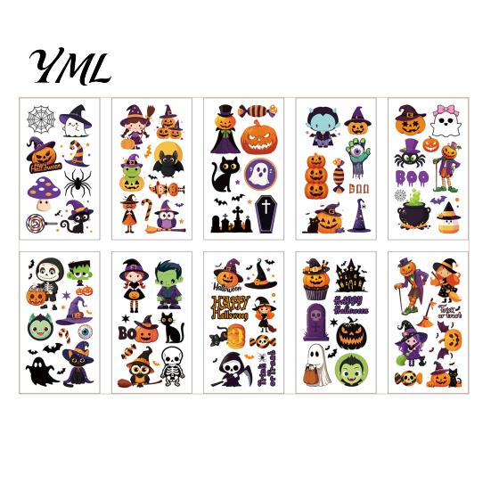 Water Transfer Stickers 10 Sheets Halloween Temporary Tattoos for Kids, Fake Tattoo Body Stickers, Waterproof Kids Costume Accessories Face