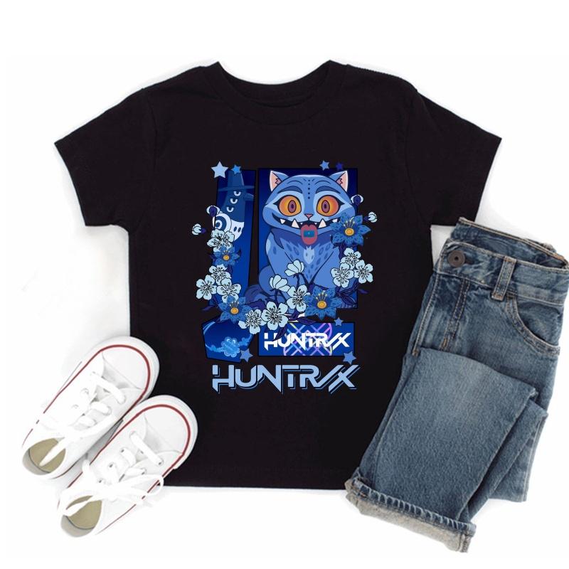 Hot Sale Kpop Demon Hunters Print Fashion Kids T-shirt Baby Boys Girls Clothes Summer Children Cotton Short Sleeve Black T shirt