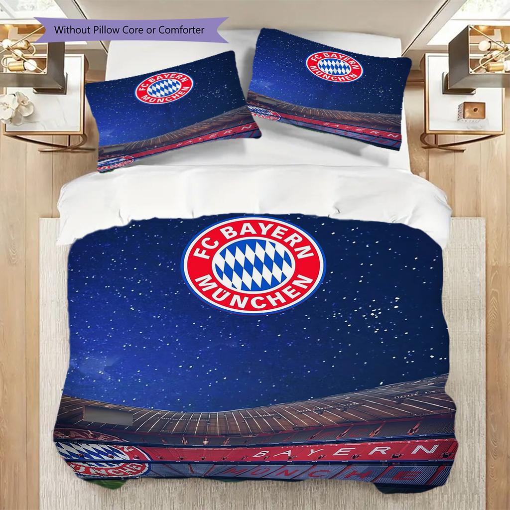 FC Bayern München Muster Bettwäsche Steppdecke Set Bettbezug Kissenbezug Heimdekoration Geburtstagsgeschenk (1 Bettbezug + 2 Kissenbezüge, ohne Füllung)