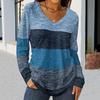 2024 High-Quality Color Block V-Neck Long Sleeve T-Shirt