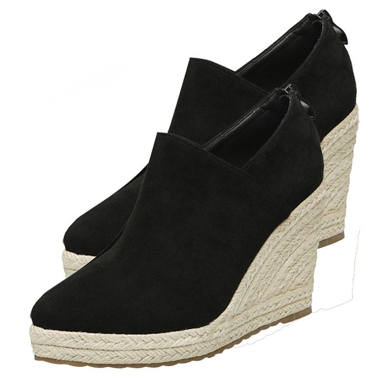 Women High Heels Espadrilles Shoes Causal Suede Pumps Wedges Platform Pointed Toe Sip On Zip Skid Resistance Comfort