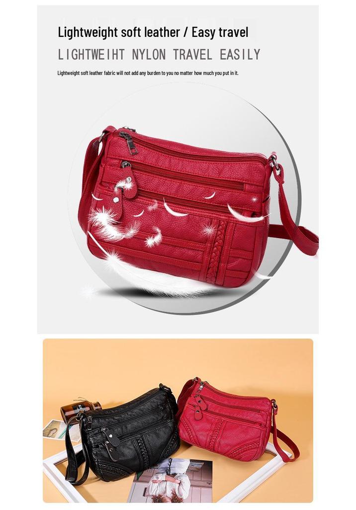 2023 Women's Soft Leather Crossbody Bag - Washed Leather, Large Capacity, Single Shoulder, Perfect for Mothers