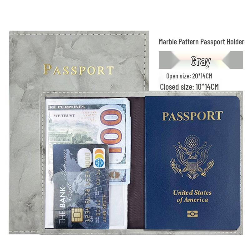 Marble Leather PU Passport Holder Wallet with Single Pocket Stitching