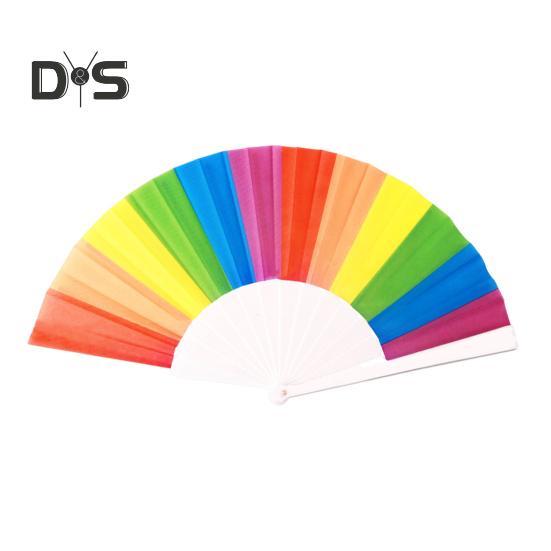 Rainbow Folding Fan Portable Plastic Handheld Colorful Summer Cooling Fan Decoration Dance Performance Props Party Costume Accessories