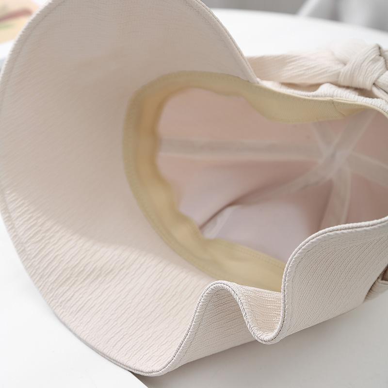 Women'S Bucket Hat Korean Style Solid Color With Bow Fisherman Cap Foldable Sunscreen Trendy Casual Simple Wide Brimmed
