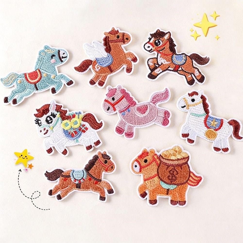 Cartoon Horse Patch Repair Apparel Applique Embroidery Clothes Cloth Stickers No Sewing Needed Hole Repair Self Adhesive Patch